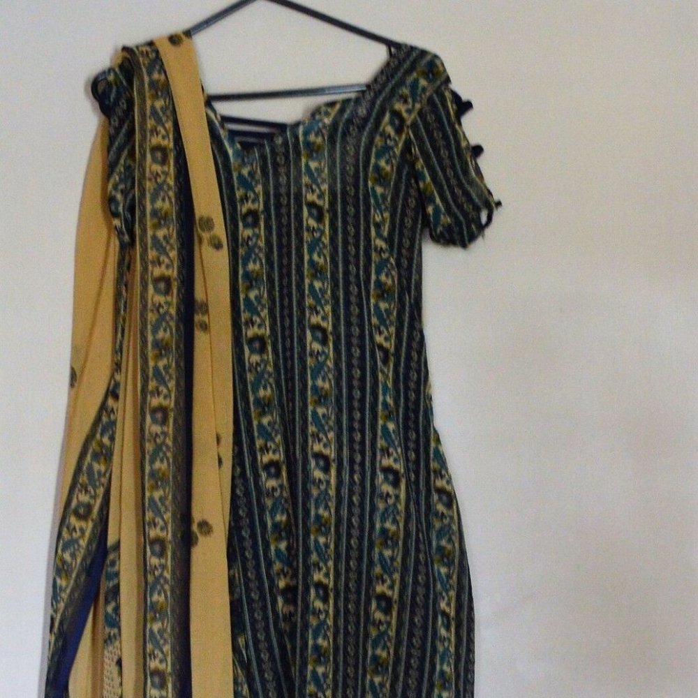 **** DARK BLUE STITCHED CHIFFON SALWAR KAMEEZ NEW S +FREE GIFT ****